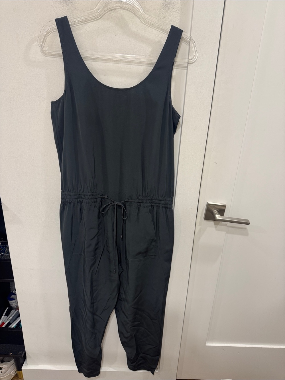 Vince Sleeveless Drawstring Jumpsuit in Charcoal Gray